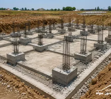 فونداسیون سوله ۵۰۰ متری در حال اجرا با پی منفرد، شناژ بتنی و آرماتوربندی ستون ها